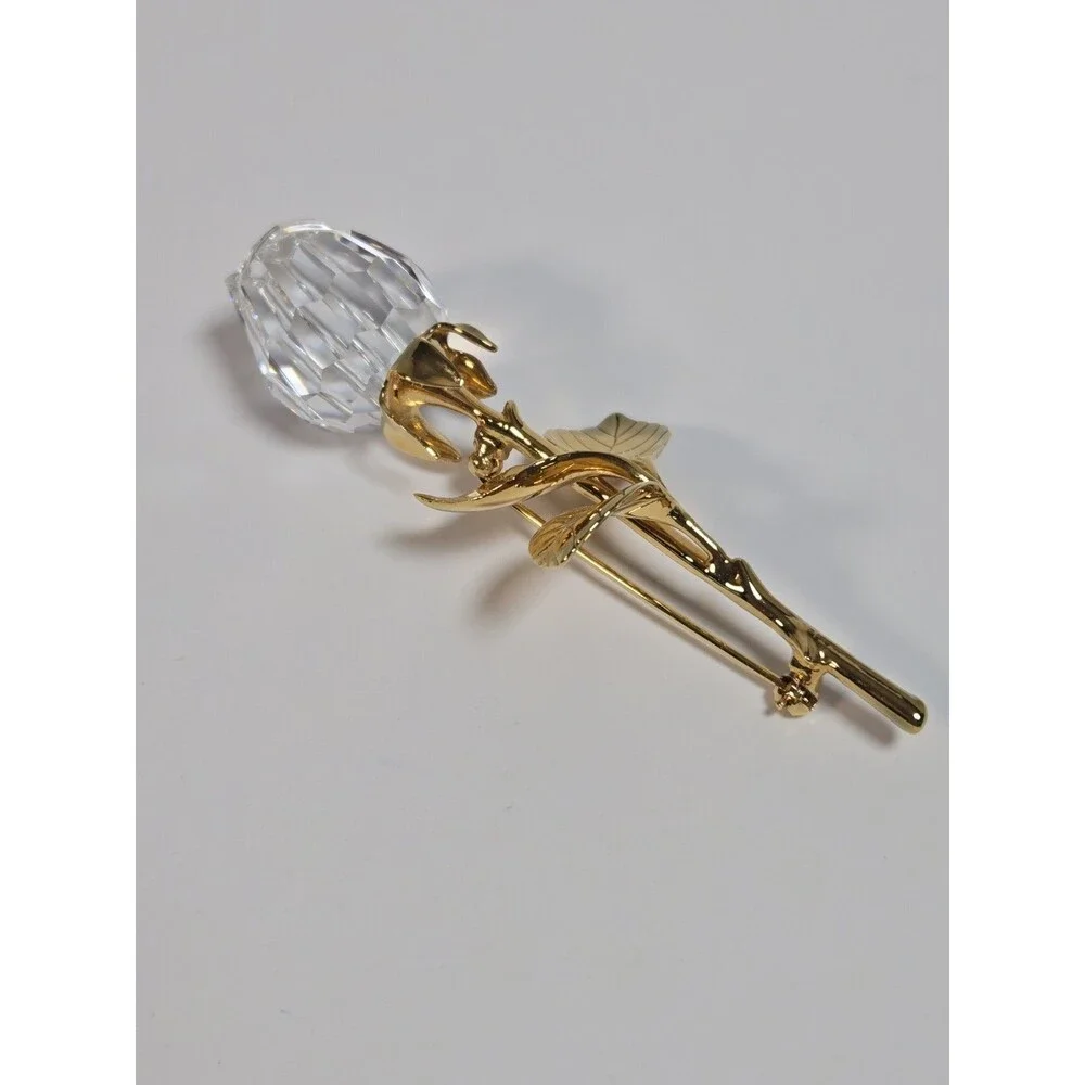 Swarovski Crystal Memories Rose Brooch 174971 Gold Tone 3.25